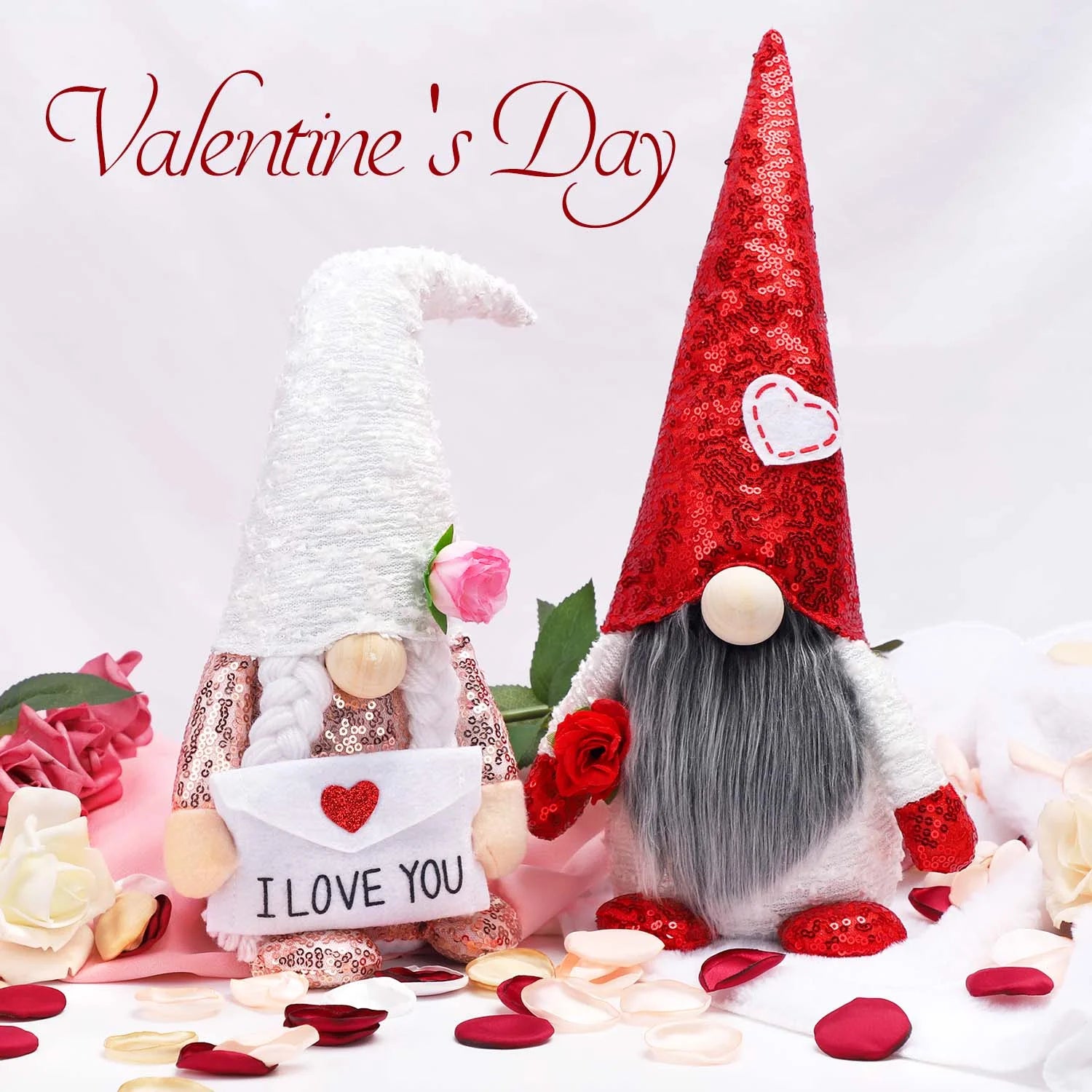 Valentines Day Gnomes Plush Decorations -  2PCS Handmade Scandinavian Tomte Doll Valentines Day Home Decor (Red)