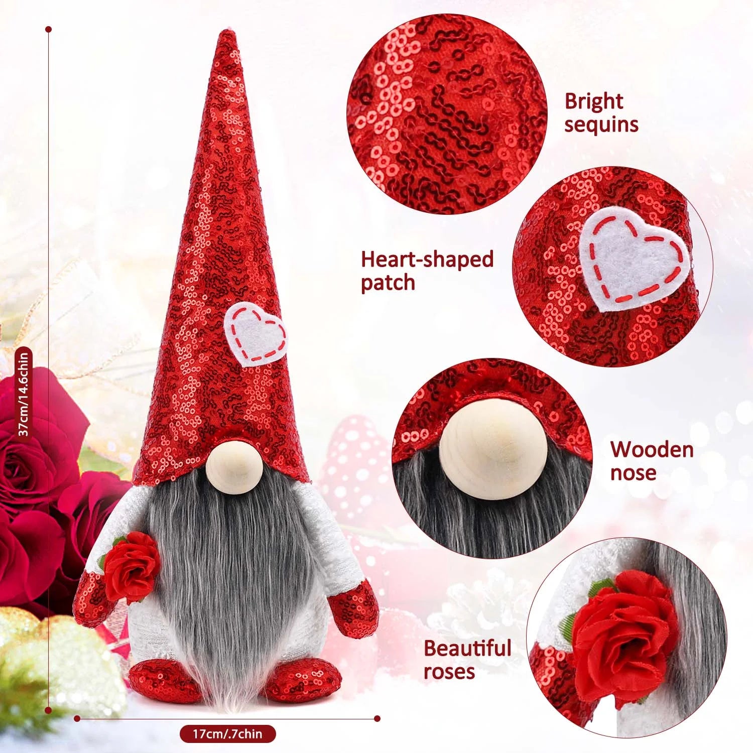 Valentines Day Gnomes Plush Decorations -  2PCS Handmade Scandinavian Tomte Doll Valentines Day Home Decor (Red)