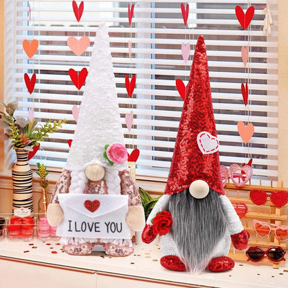 Valentines Day Gnomes Plush Decorations -  2PCS Handmade Scandinavian Tomte Doll Valentines Day Home Decor (Red)